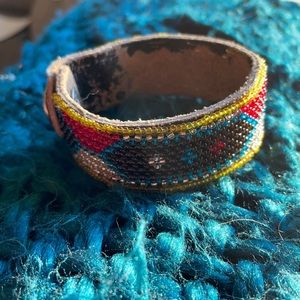 Beaded leather cuff